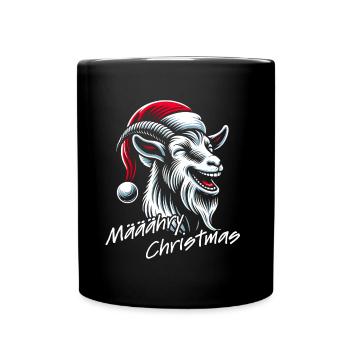 Lustige Weihnachts Ziege mit Nikolausmütze - Tasse einfarbig - Schwarz - Vorne