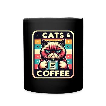 Katze und Kaffee keine Menschen - Tasse einfarbig - Schwarz - Vorne