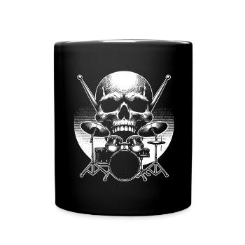 Schlagzeug und Skull Schlagzeuger Rockband - Tasse einfarbig - Schwarz - Vorne