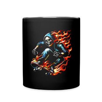 Skull skeleton on skateboard - Full Colour Mug - black - Front