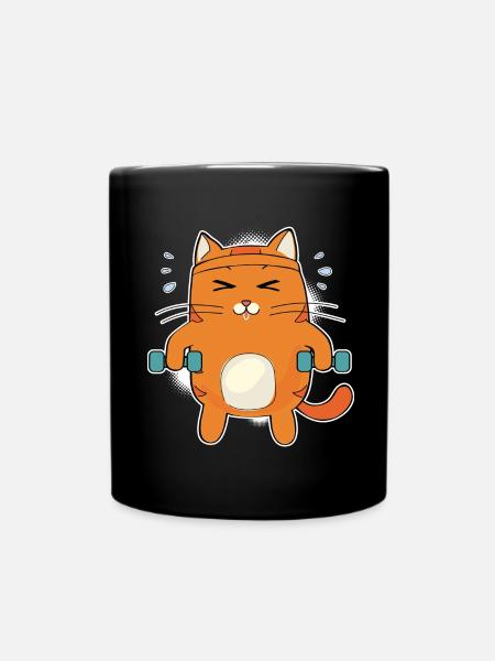 Funny Cat Gym - Cat Deadlift Powerlifting T-shirt - Mug uni - noir