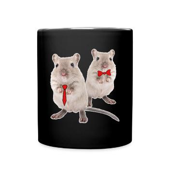 Funny racing mice with tie & bow tie - Full Colour Mug - black - Front