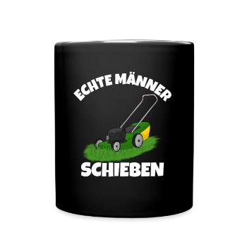 Echte männer schieben Rasenmäher - Tasse einfarbig - Schwarz - Vorne