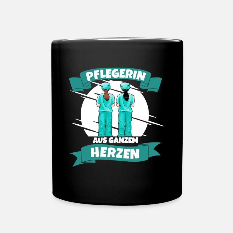 Pflegerin aus ganzem Herzen - Tasse einfarbig - Schwarz