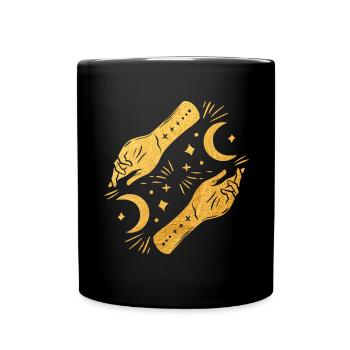Magisch, spiritueller Halbmond mit goldenen Händen - Tasse einfarbig - Schwarz - Vorne