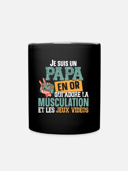 Papa Père Musculation Jeux Vidéos Cadeau Humour - Mug uni - noir