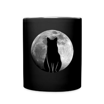 Chat dans la pleine lune Chats - Mug uni - noir - Devant