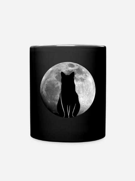 Cat in the Full Moon Moon Cats - Full Colour Mug - black