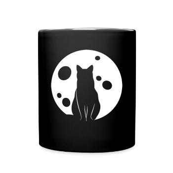 Katze im Mond Nacht Katzen - Tasse einfarbig - Schwarz - Vorne