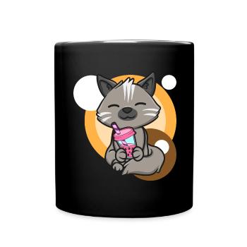 Katze und Bubble Tea - Tasse einfarbig - Schwarz - Vorne