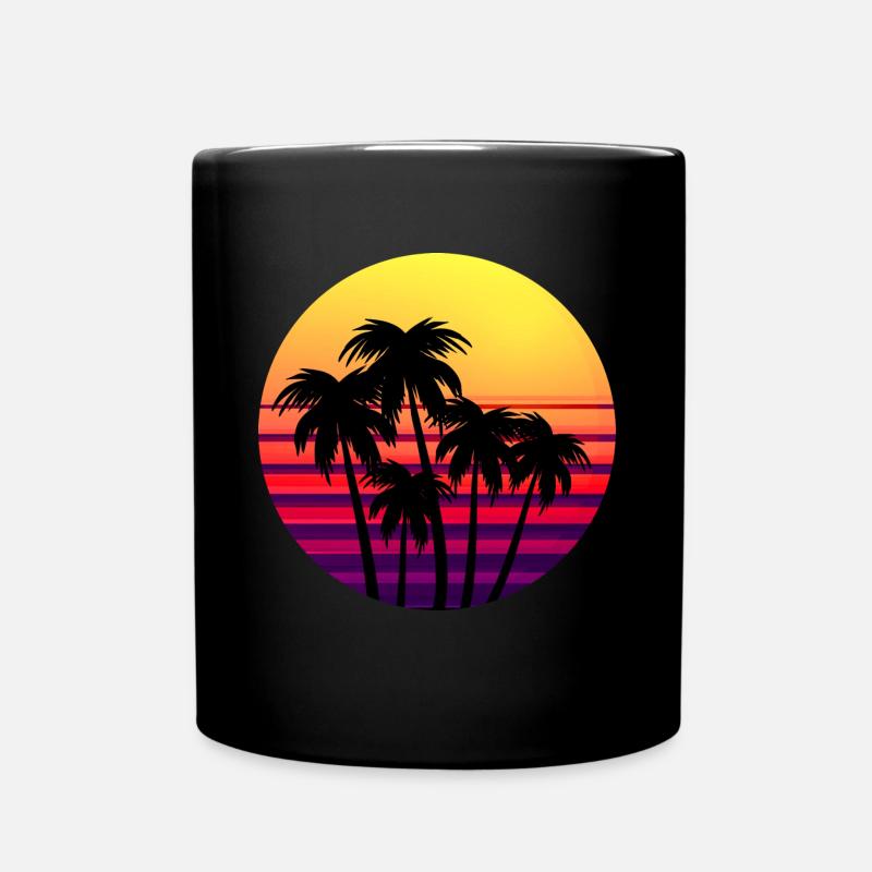 Retro Sunset Palmen im Sonnenuntergang - Tasse einfarbig - Schwarz