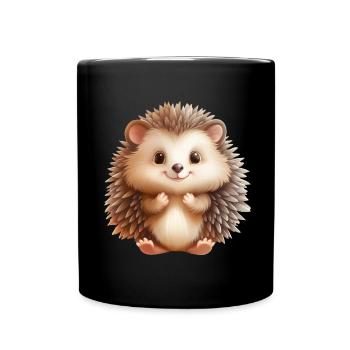 Cute sitting hedgehog - Full Colour Mug - black - Front