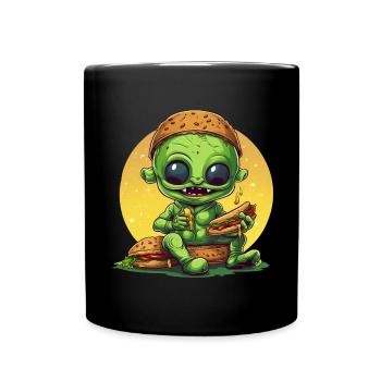 Alien Außerirdischer Burger Hot Dog Fast Food Suns - Tasse einfarbig - Schwarz - Vorne