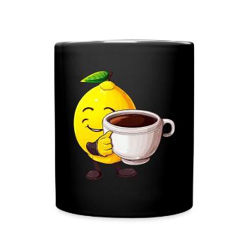 Zitrus-Kaffeezeit: Kawaii Zitrone genießt den - Tasse einfarbig - Schwarz - Vorne