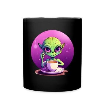 Mitternachts-Kaffee: Der grüne Alien-Trinker - Tasse einfarbig - Schwarz - Vorne
