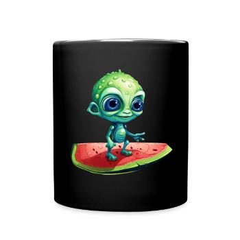 Green alien meets watermelon: Exotic encounters - Full Colour Mug - black - Front