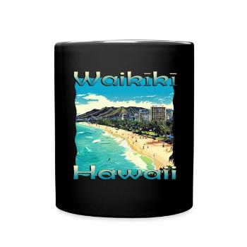 Hawaii Waikiki Beach O'ahu Honolulu Design - Tasse einfarbig - Schwarz - Vorne