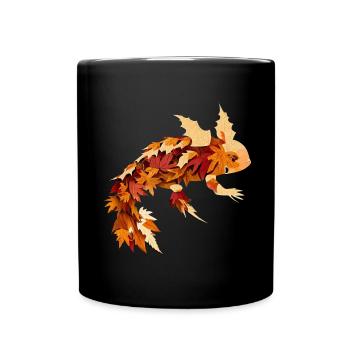 Herbstzauber mit Axolotl: Farbenfrohes Laub und Bl - Tasse einfarbig - Schwarz - Vorne