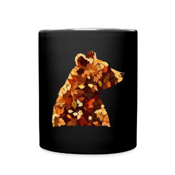 Ours d’automne: conception colorée du feuillage et des feuilles - Mug uni - noir - Devant