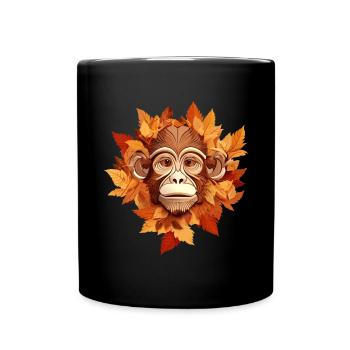 Autumn chimpanzee design: colorful foliage and - Full Colour Mug - black - Front