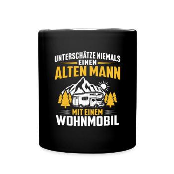 Alten mann mit einem Wohnmobi - Tasse einfarbig - Schwarz - Vorne
