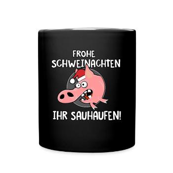 Frohe Schweinachten - Tasse einfarbig - Schwarz - Vorne