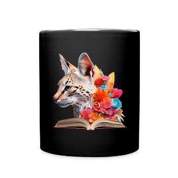 Serval-Katze Lesen Buch - Tasse einfarbig - Schwarz - Vorne
