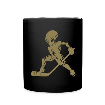 Alien Ice Hockey Player Silhouette Minimalist - Full Colour Mug - black - Front