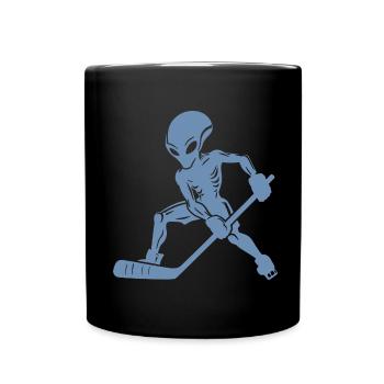 Alien Ice Hockey Player Silhouette Minimalist - Full Colour Mug - black - Front