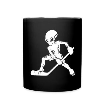 Alien Ice Hockey Player Silhouette Minimalist - Full Colour Mug - black - Front