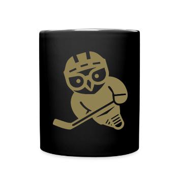 Eishockey Eule Silhouette Schneeeule Spieler - Tasse einfarbig - Schwarz - Vorne