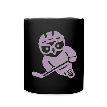 Eishockey Eule Silhouette Schneeeule Spieler - Tasse einfarbig - Schwarz - Vorne