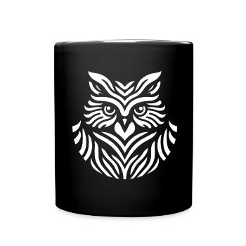 Weiße Weise Schneeeule Silhouette Minimalistisch - Tasse einfarbig - Schwarz - Vorne