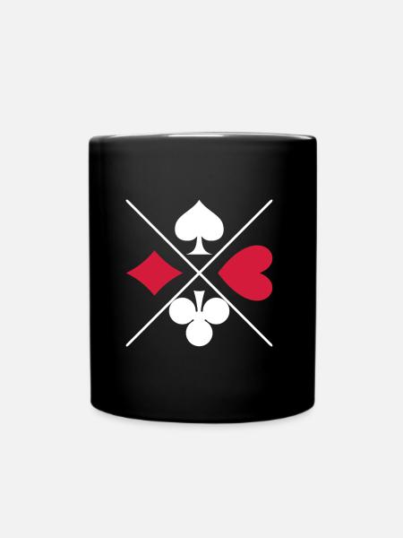 Card Game Symbols Spades, Diamonds, Clubs, Hearts in White - Full Colour Mug - black