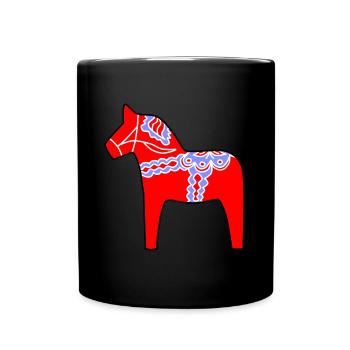 Dalarna Horse - Dalahäst | Wooden horse Swedish - Full Colour Mug - black - Front
