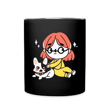 Girl with a Corgi Dog Welsh - Full Colour Mug - black - Front