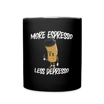 More Espresso Less Depresso Coffee Gift Idea - Full Colour Mug - black - Front