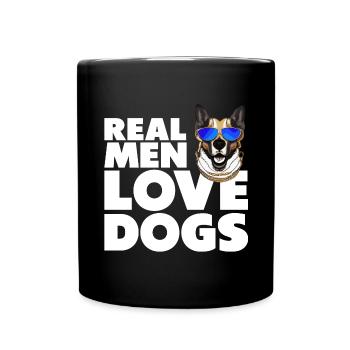 Echte Männer lieben Hunde - Hundefreund Spruch - Tasse einfarbig - Schwarz - Vorne