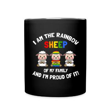 Ich bin das Regenbogenschaf meiner Familie und ich - Tasse einfarbig - Schwarz - Vorne