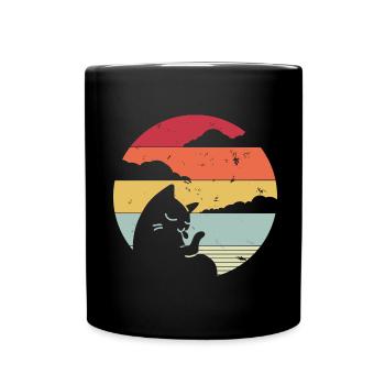 Lustige Katze im Retro-Stil - Tasse einfarbig - Schwarz - Vorne