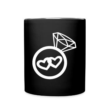 Engagement ring two hearts - Full Colour Mug - black - Front