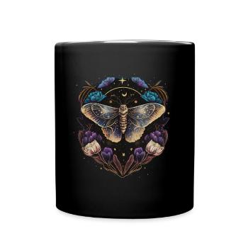Moth, Moth, Flowers, Moon, Gothic, Wicca - Full Colour Mug - black - Front