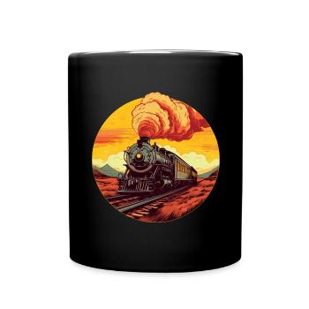 Vintage Dampflok bei Sunset: Zeitreise auf - Tasse einfarbig - Schwarz - Vorne