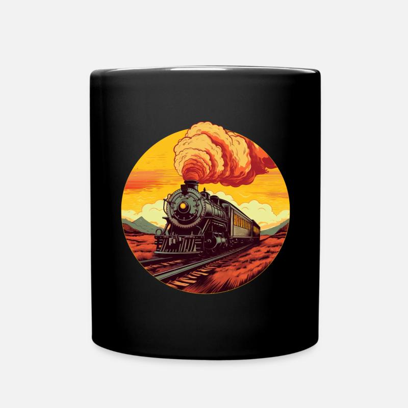 Vintage Dampflok bei Sunset: Zeitreise auf - Tasse einfarbig - Schwarz
