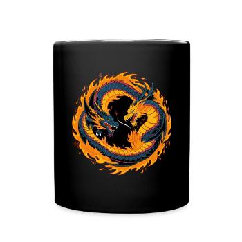 Two Dragons Under Fire - Japanese Design - Full Colour Mug - black - Front
