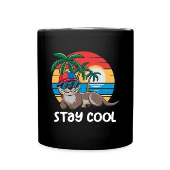 Cooler Otter mit Sonnenbrille am Strand - Tasse einfarbig - Schwarz - Vorne