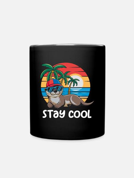Loutre fraîche avec des lunettes de soleil sur la plage - Mug uni - noir