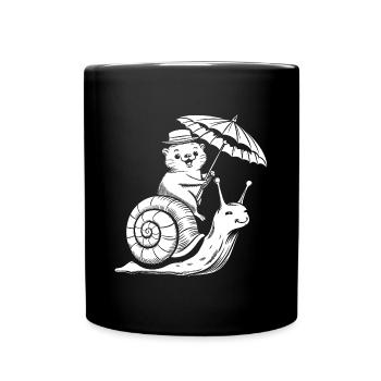 Funny otter with parasol sitting on snail - Full Colour Mug - black - Front