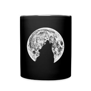 Wolf im Mond - Tasse einfarbig - Schwarz - Vorne