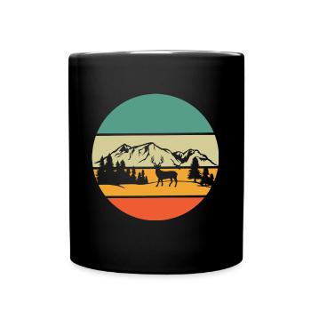 Gebirge Wanderer Hirsch Wald Wandern Retro Natur - Tasse einfarbig - Schwarz - Vorne